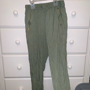 silky green pants